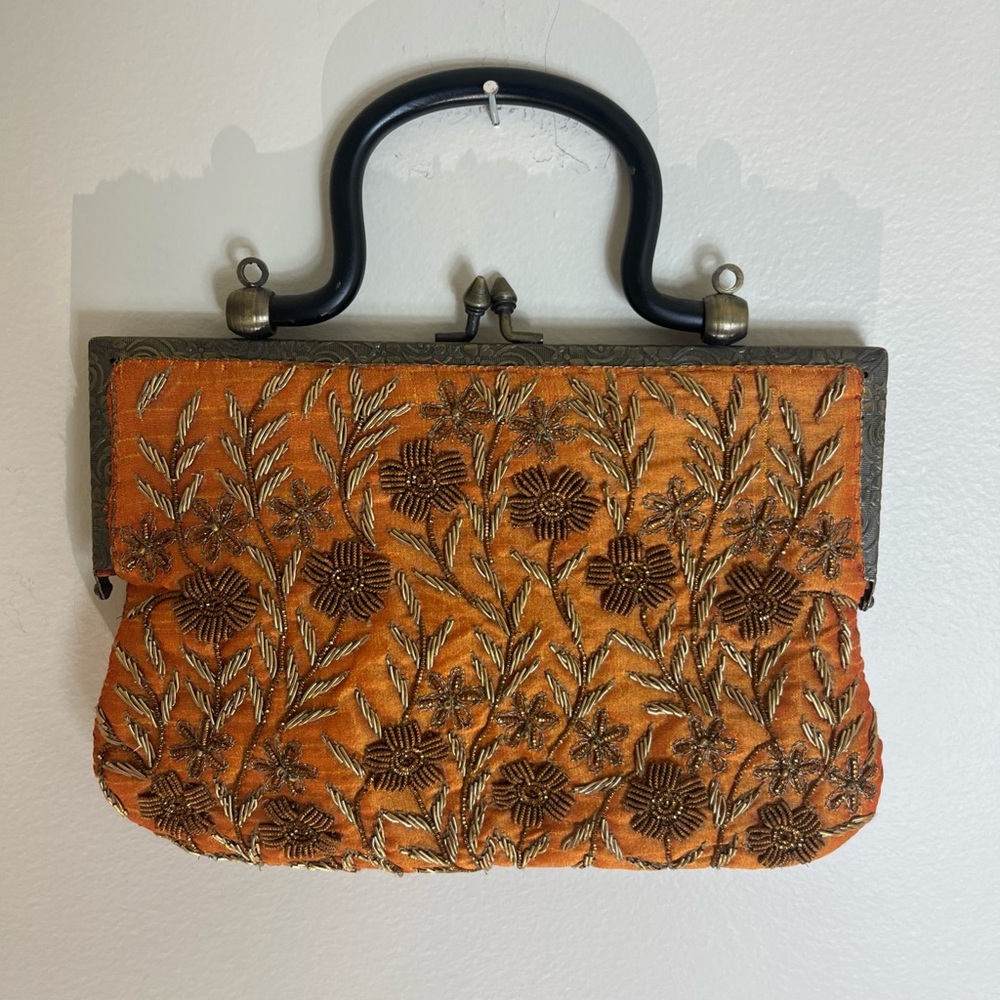 Bougainvillea vintage Embroidered Orange Handbag